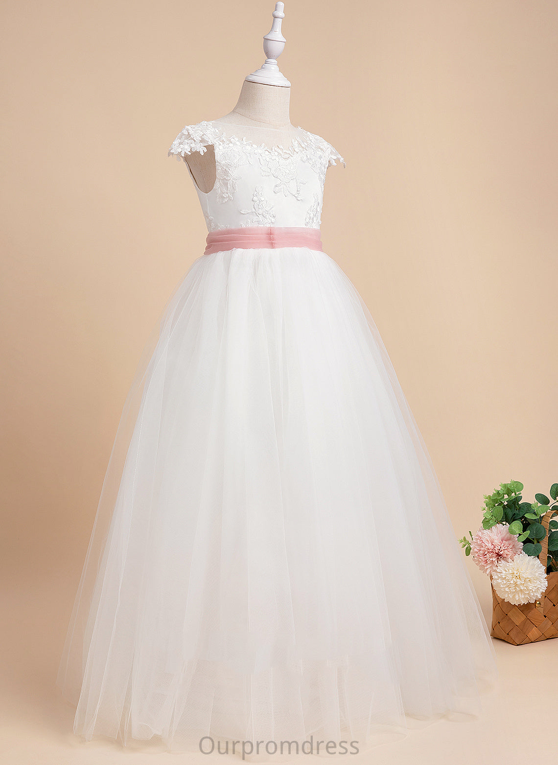 Girl Grace Lace Ball-Gown/Princess - Sleeveless Flower Neck Flower Girl Dresses Dress With Floor-length Scoop Lace/Sash