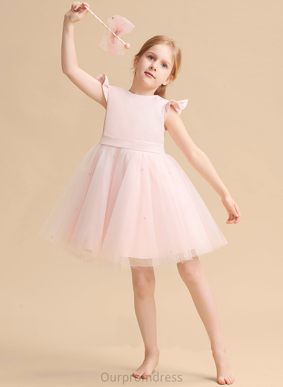 Ruffles/Beading/Bow(s) Girl A-Line Clara With Flower Scoop Tulle Flower Girl Dresses Dress Knee-length Neck Sleeveless -