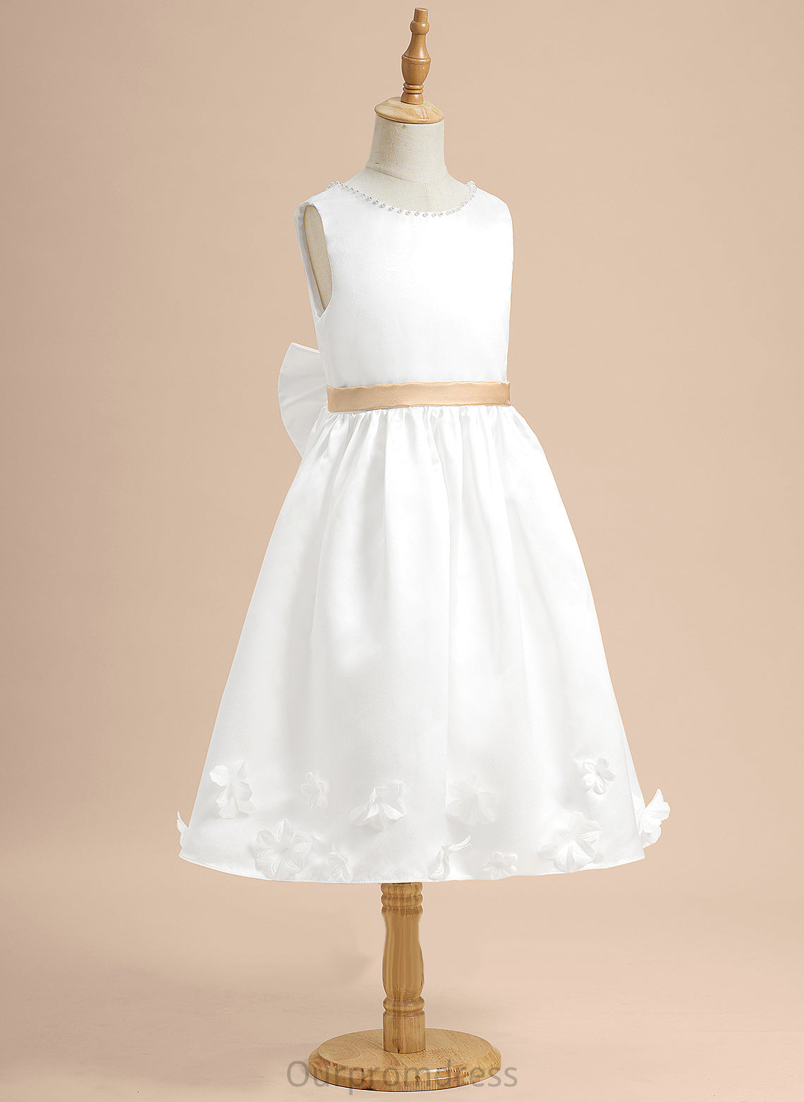 Neck Tea-length A-Line Flower Scoop With Girl Sleeveless Satin - Dress Jaylin Sash/Beading/Flower(s)/Bow(s) Flower Girl Dresses