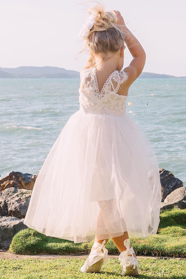 Cap Sleeves Lace Top Tulle Skirt Flower Girl Dresses, Beach Cute Little Girl Dresses STG15567