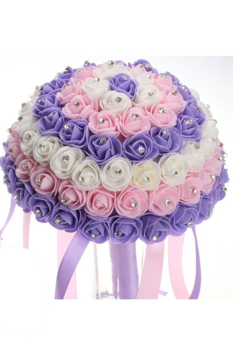 Colorful Round Foam/Ribbon Bridal Bouquets