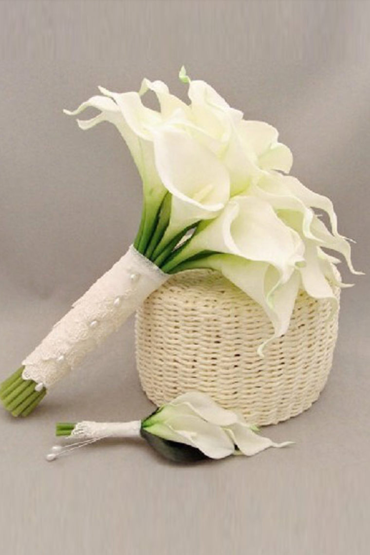 Wedding Bouquet Romantic Callas Holding Flowers And Brooch Pure Handmade (31*24cm)