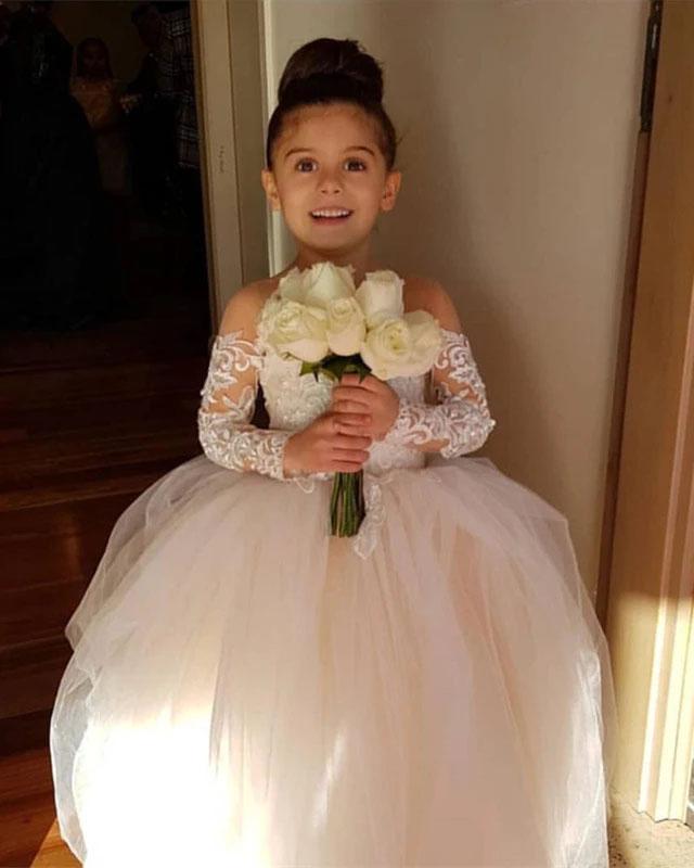 Ball Gown Long Sleeve Tulle Appliques Flower Girl Dresses with Bowknot, Baby Dresses STG15560