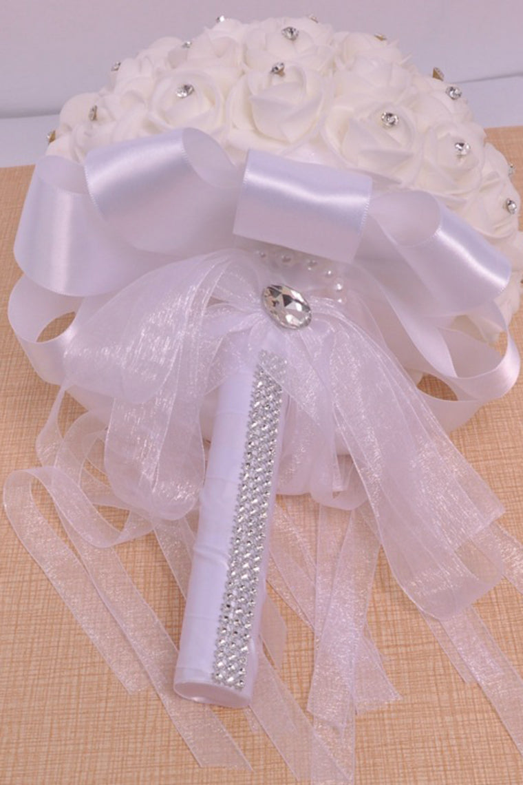 Delicate Round Foam/Ribbon/Rhinestone Bridal Bouquets