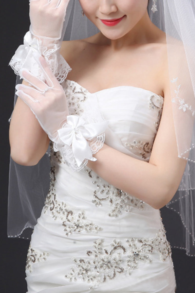 2024 Tulle Wrist Length Bridal Gloves