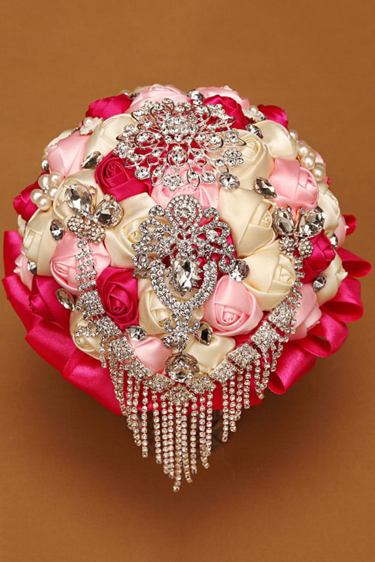 Round Shape Acrylic Cristal Beads With Ribbon Handle Wedding Bouquet (26*20cm)