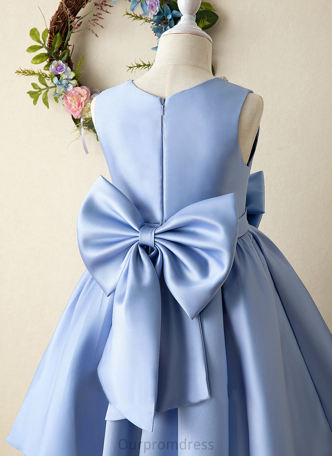 Knee-length With Flower Dress Sleeveless Scoop Bow(s) Madison - Flower Girl Dresses Ball-Gown/Princess Satin Girl Neck