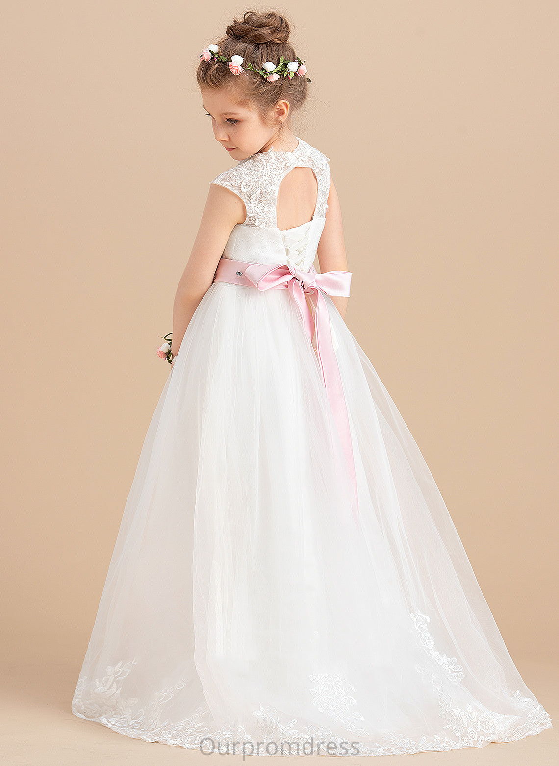 With Girl (Petticoat Flower Girl Dresses Tulle/Lace Scoop Sleeveless - Jan included) Neck Dress Flower Ball-Gown/Princess Sash/Beading/Appliques/Bow(s) Floor-length NOT