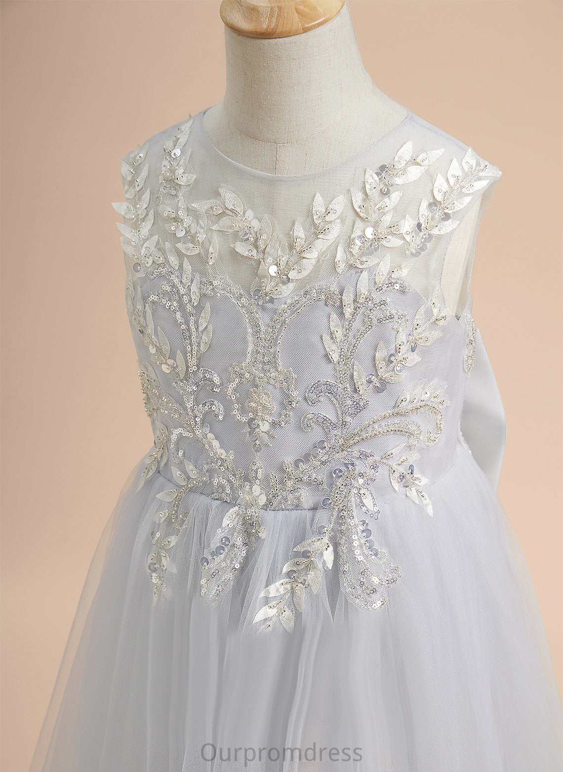 Scoop Neck Beading/Sequins/Bow(s) Flower Floor-length Flower Girl Dresses Girl Dress With - Sleeveless Belen Tulle A-Line