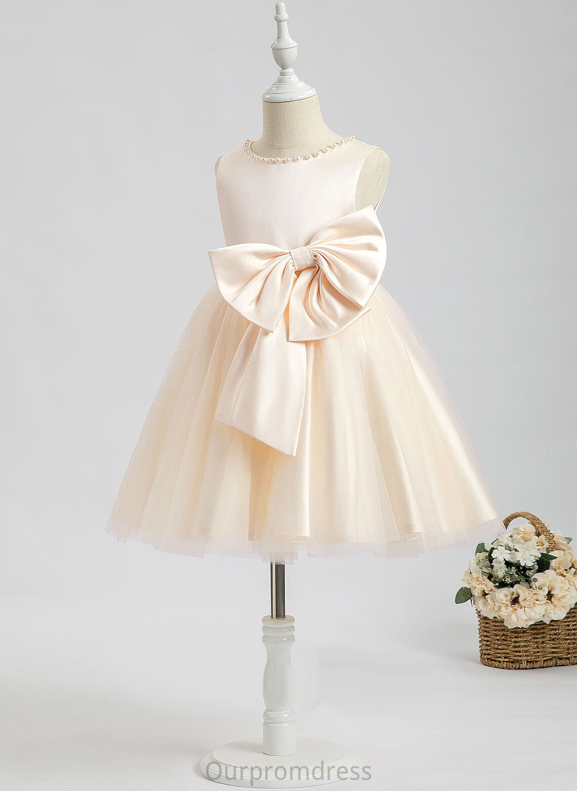 Neck Knee-length Beading/Bow(s) Girl Flower Anastasia Flower Girl Dresses With Sleeveless - Dress Satin A-Line Scalloped