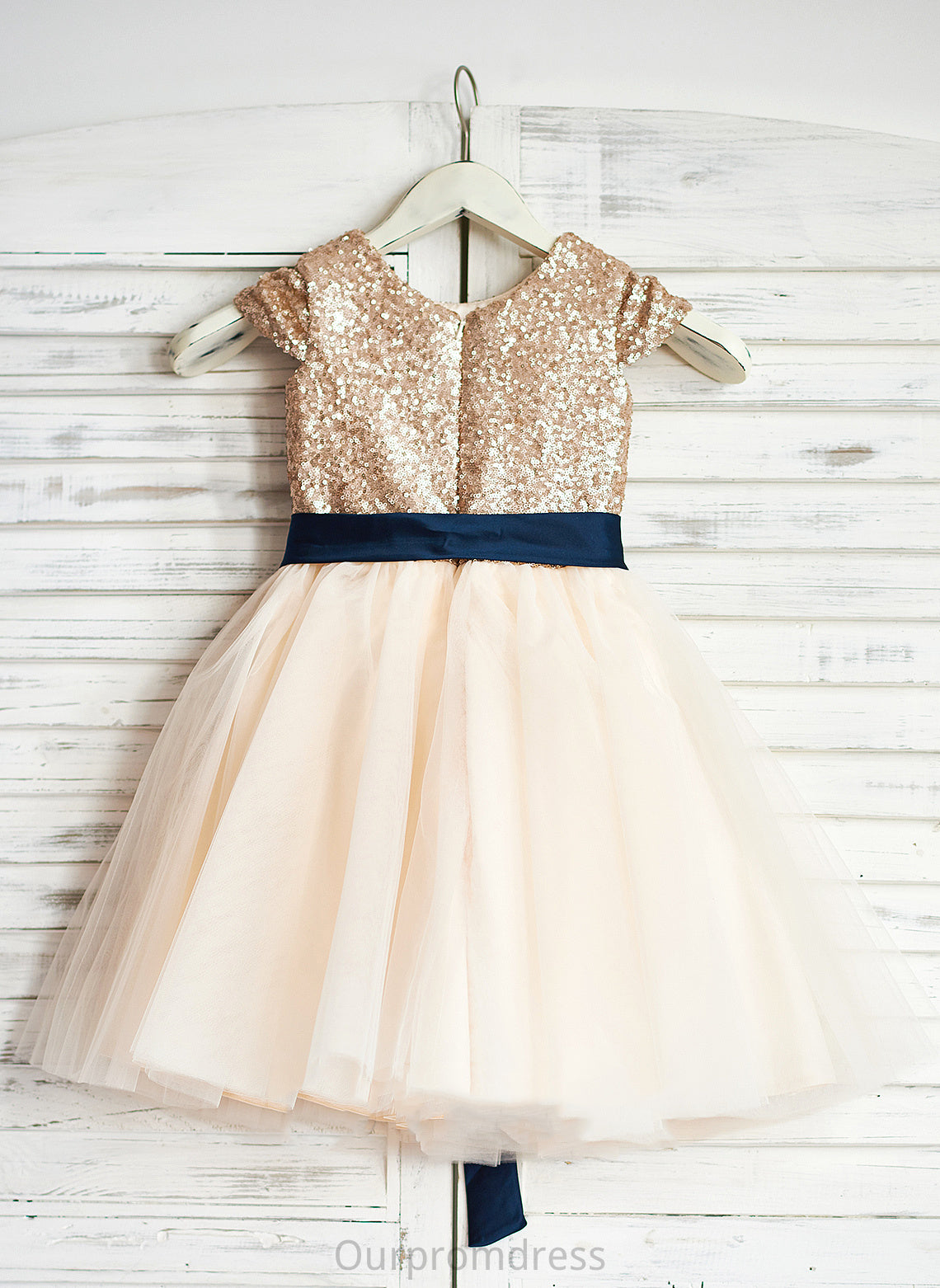 Girl Knee-length Dress Sleeveless Scoop Flower Tulle/Sequined A-Line Neck - Giovanna Flower Girl Dresses With Sash