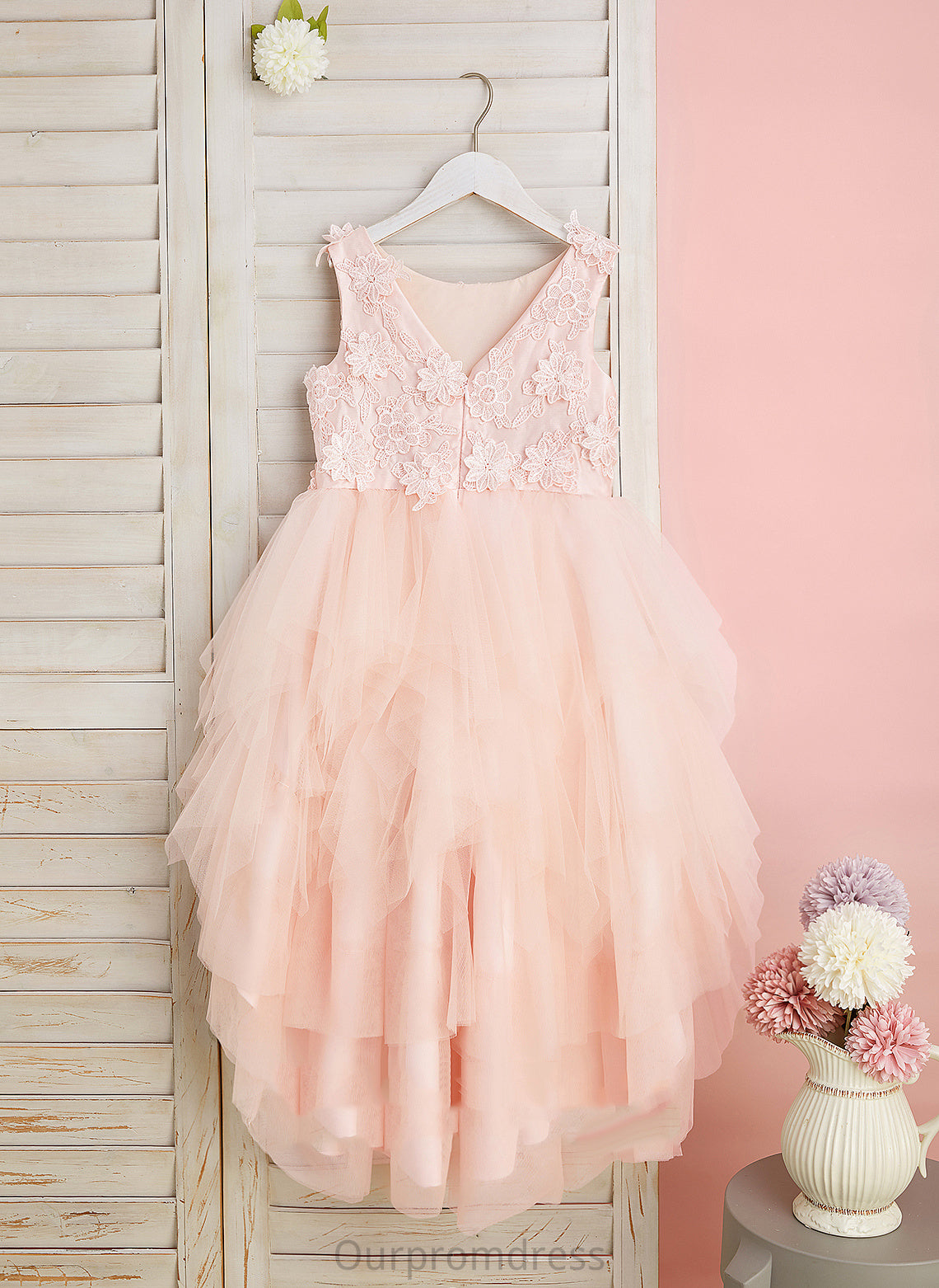 Sleeveless Tulle Scoop Dress Neck Flower Girl Dresses Girl Lace/Flower(s)/V Asymmetrical Naima Ball-Gown/Princess Back Flower With -