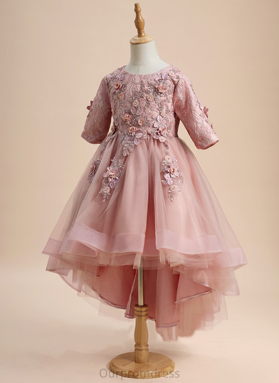 1/2 - Scoop Asymmetrical Sleeves Sharon Tulle Flower Ball-Gown/Princess With Dress Girl Flower Girl Dresses Beading/Flower(s) Neck