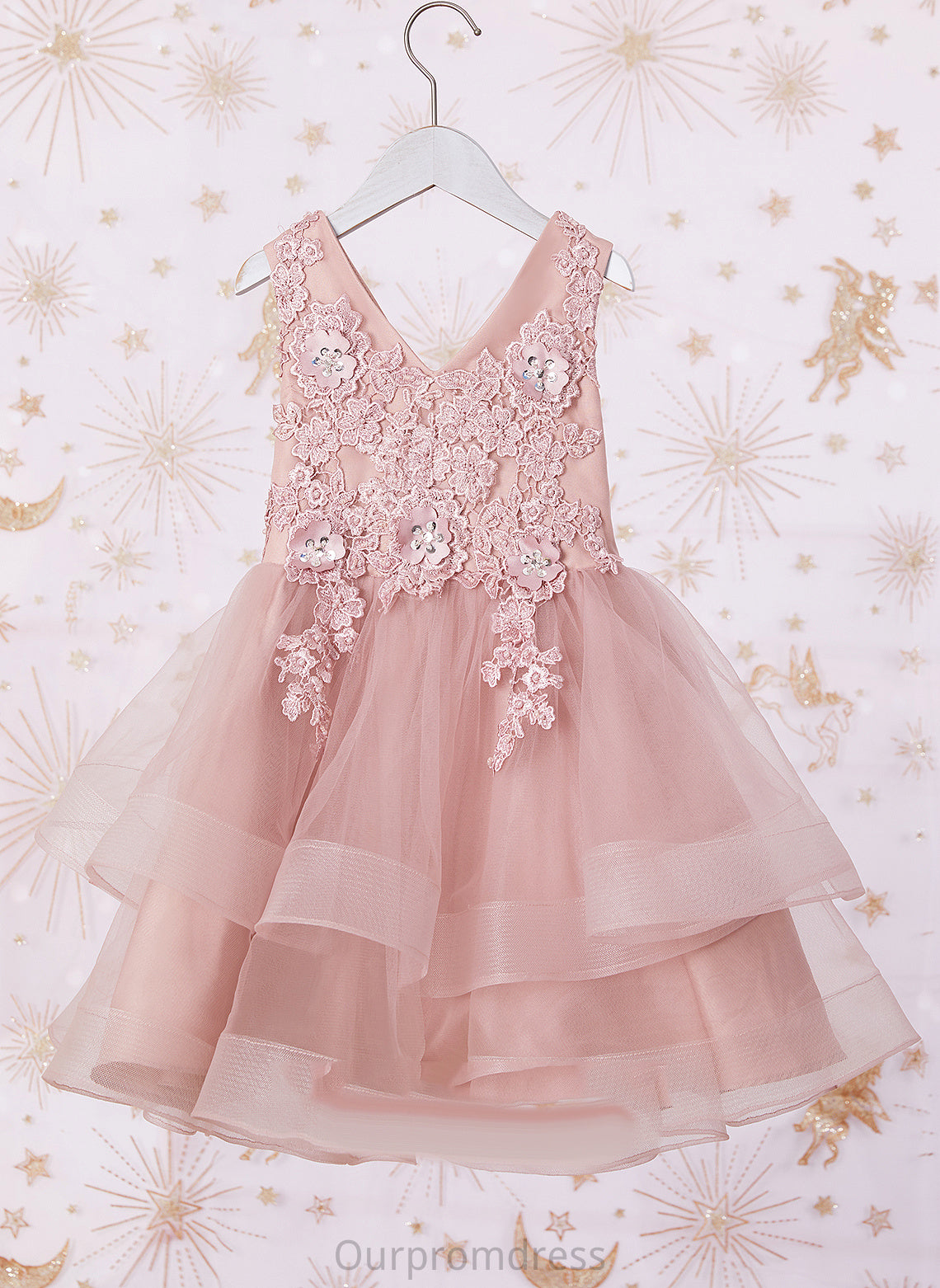 Flower - V-neck Beading/Flower(s)/Sequins With Sleeveless Girl Knee-length A-Line Flower Girl Dresses Dress Tulle/Lace Gertie