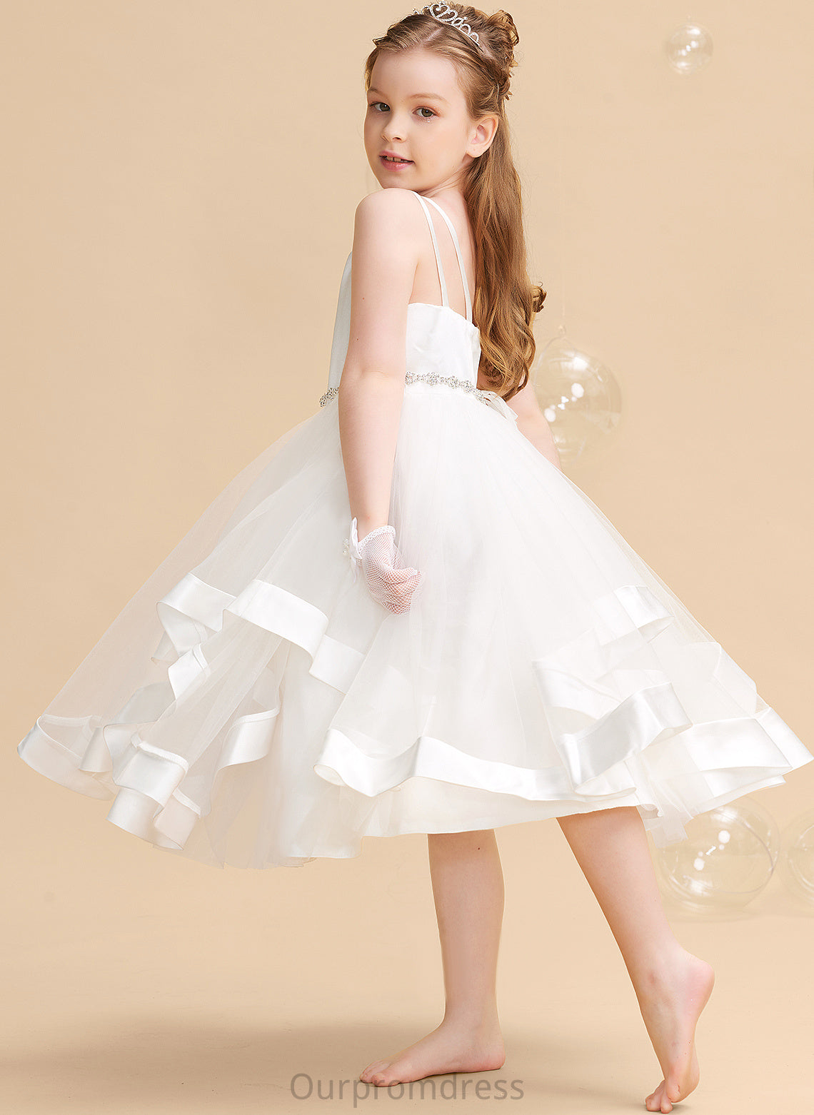 Allison Flower Girl Dresses Satin/Tulle - Dress A-Line Sleeveless Tea-length Straps With Girl Beading Flower