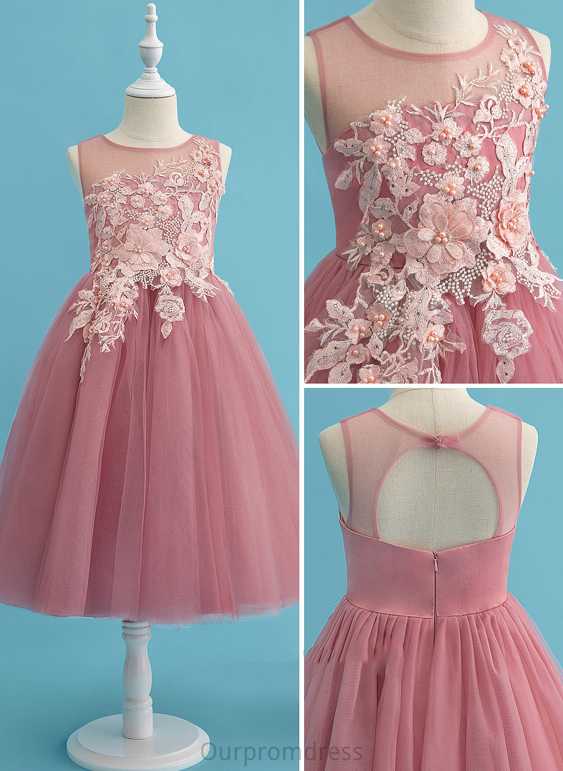 Neck Lace/Beading Scoop Sleeveless Tulle Flower Girl Dresses - Ball-Gown/Princess With Dress Girl Flower Iyana Tea-length