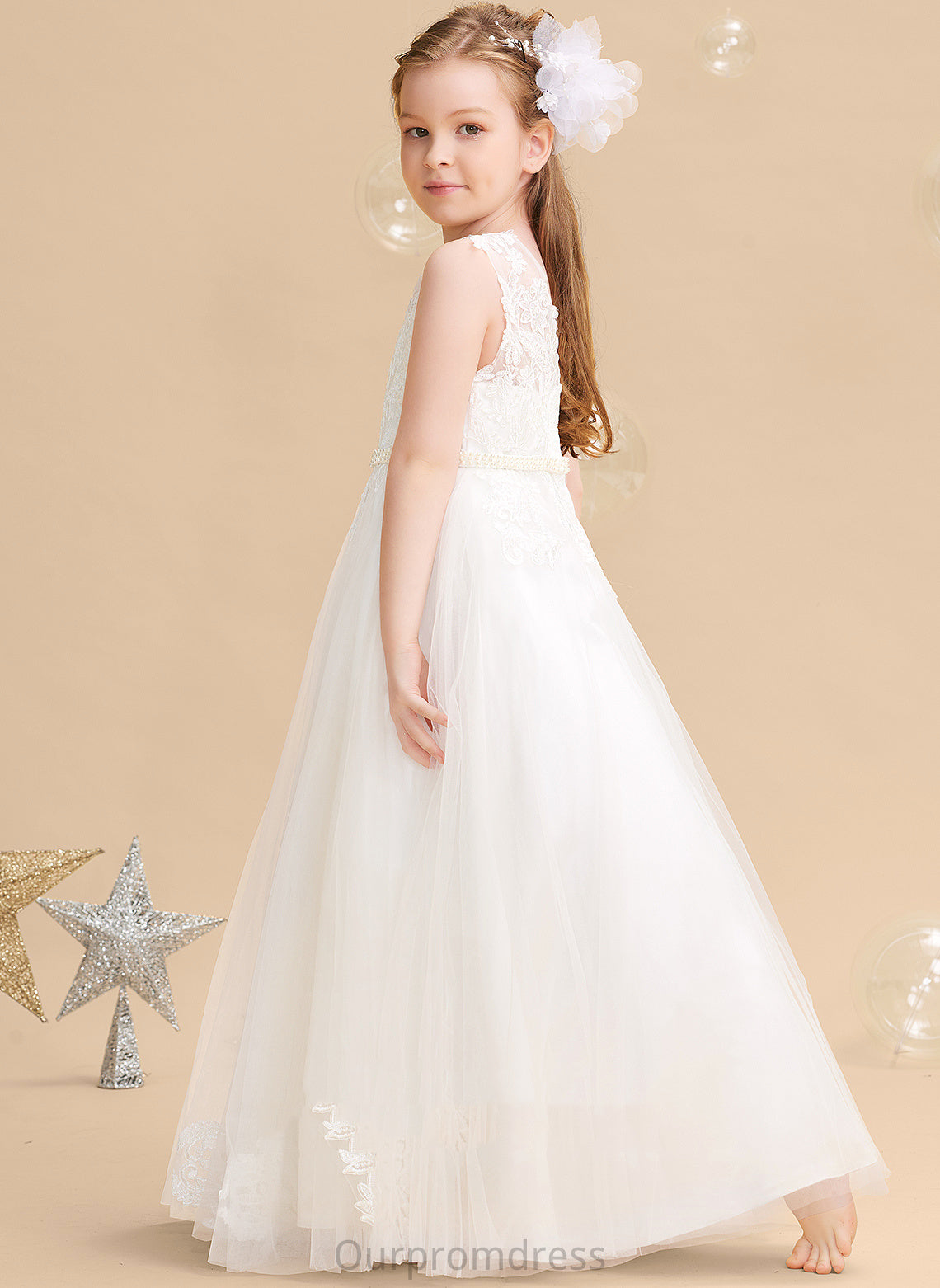 With Neck Flower Girl Dresses Floor-length Scoop Girl - Sleeveless Flower Beading Ball-Gown/Princess Tulle/Lace Dress Matilda