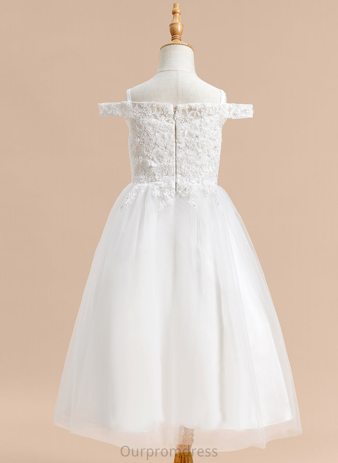 Flower Girl Dresses Sleeveless Dress Tulle Harper Girl - Off-the-Shoulder A-Line Flower With Tea-length Lace