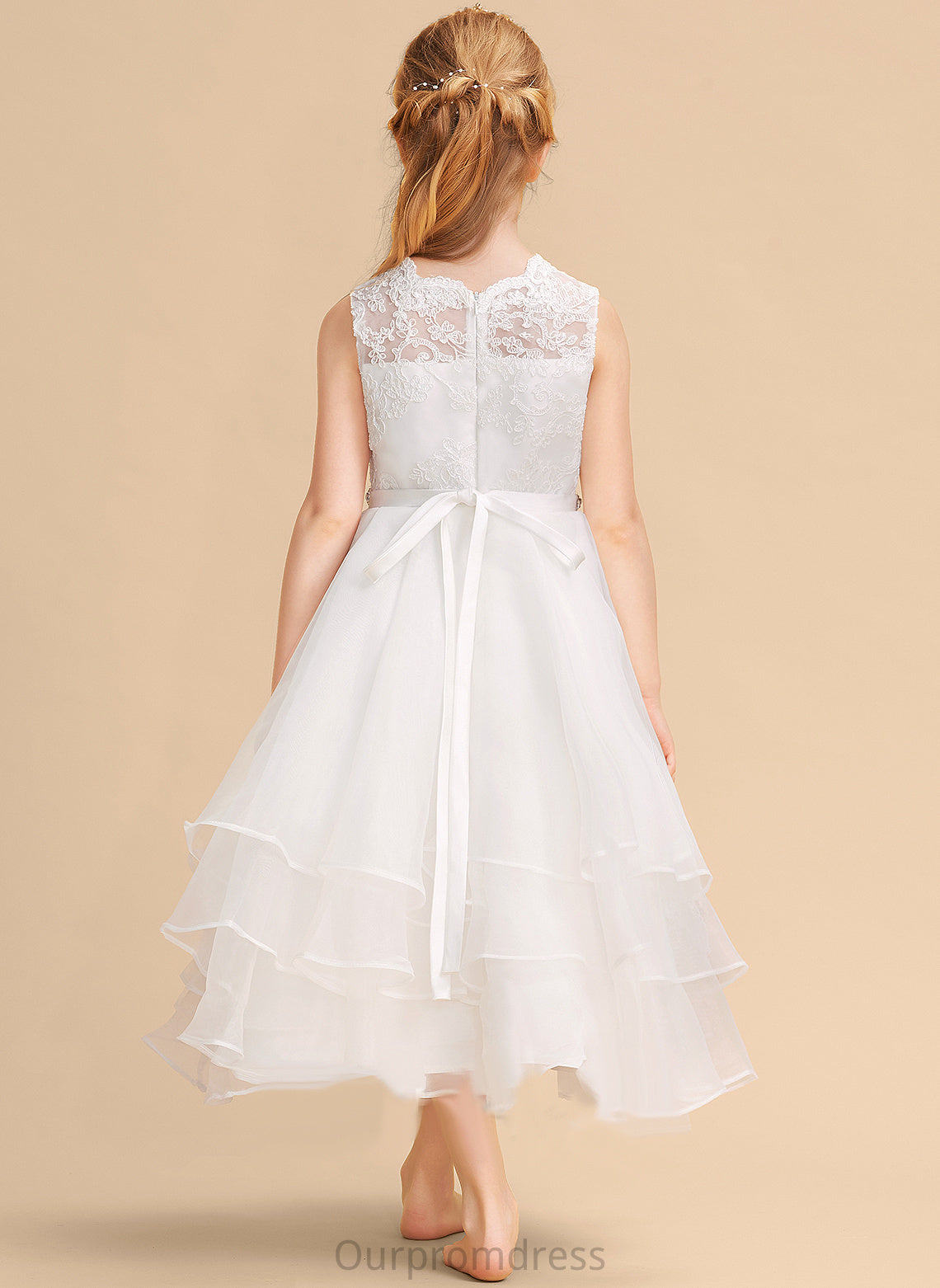 Sleeveless A-Line Scoop Dress Flower Allyson Flower Girl Dresses Beading/Rhinestone Tea-length Neck With - Organza/Lace Girl