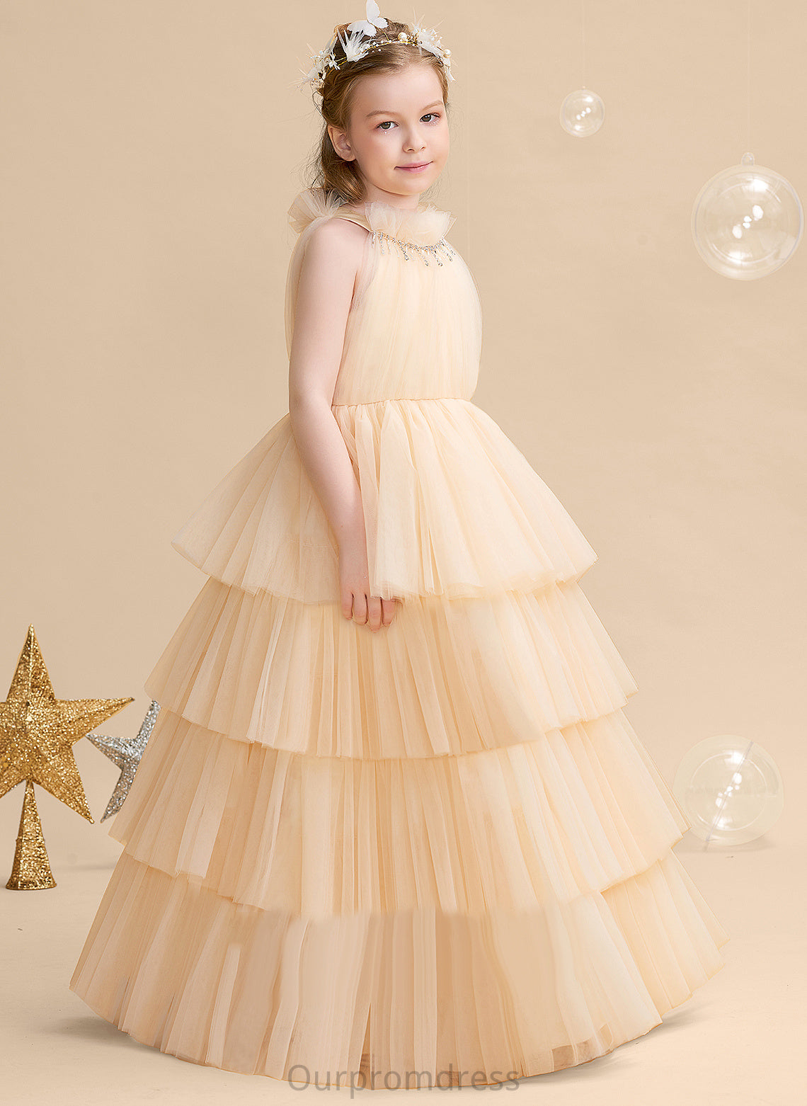 - Tulle Flower Girl Dresses Mckenzie Ball-Gown/Princess High Flower Neck Floor-length Girl Dress Sleeveless