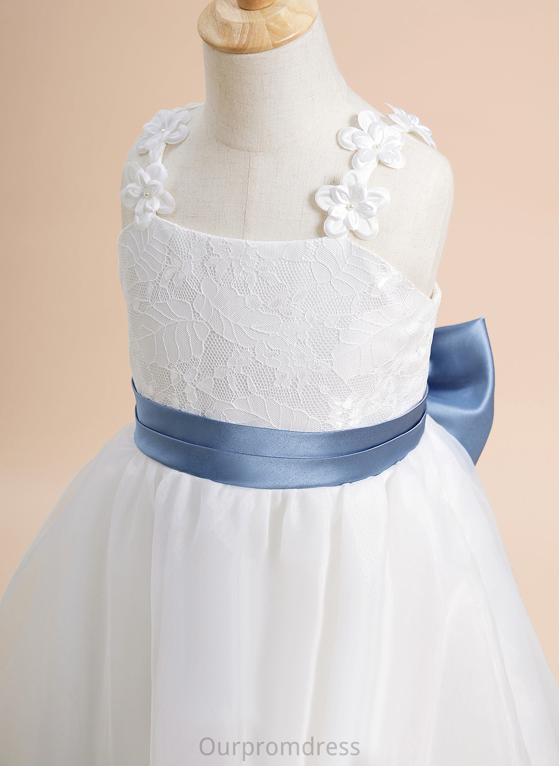 - Neckline Flower With Floor-length Ball-Gown/Princess Dress Square Lace/Sash/Beading/Flower(s)/Bow(s) Organza Sleeveless Flower Girl Dresses Chasity Girl