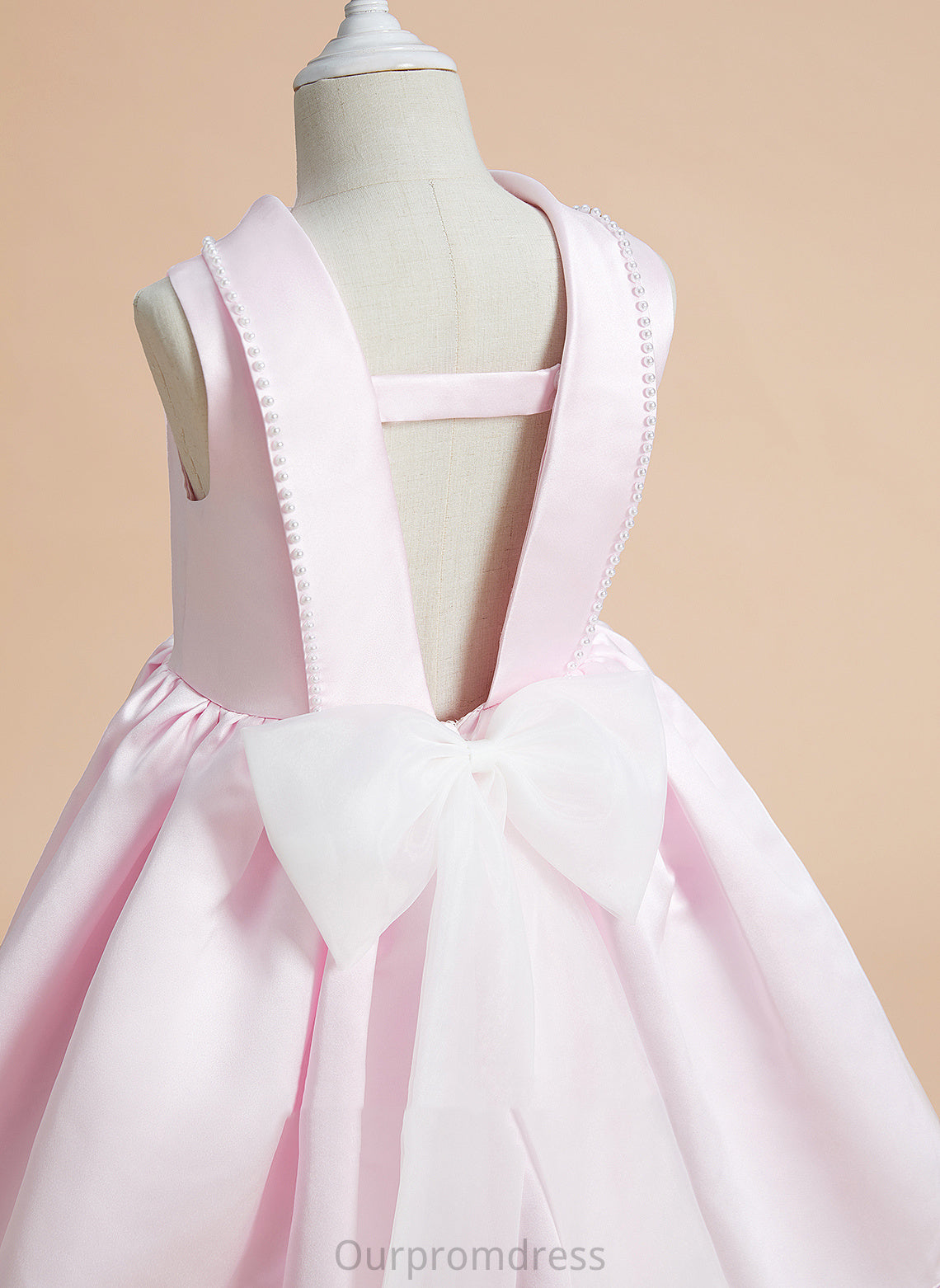 Beading/Bow(s) Flower Girl Dresses Neck With Girl Flower Sleeveless A-Line - Dress Scoop Kamora Knee-length Satin