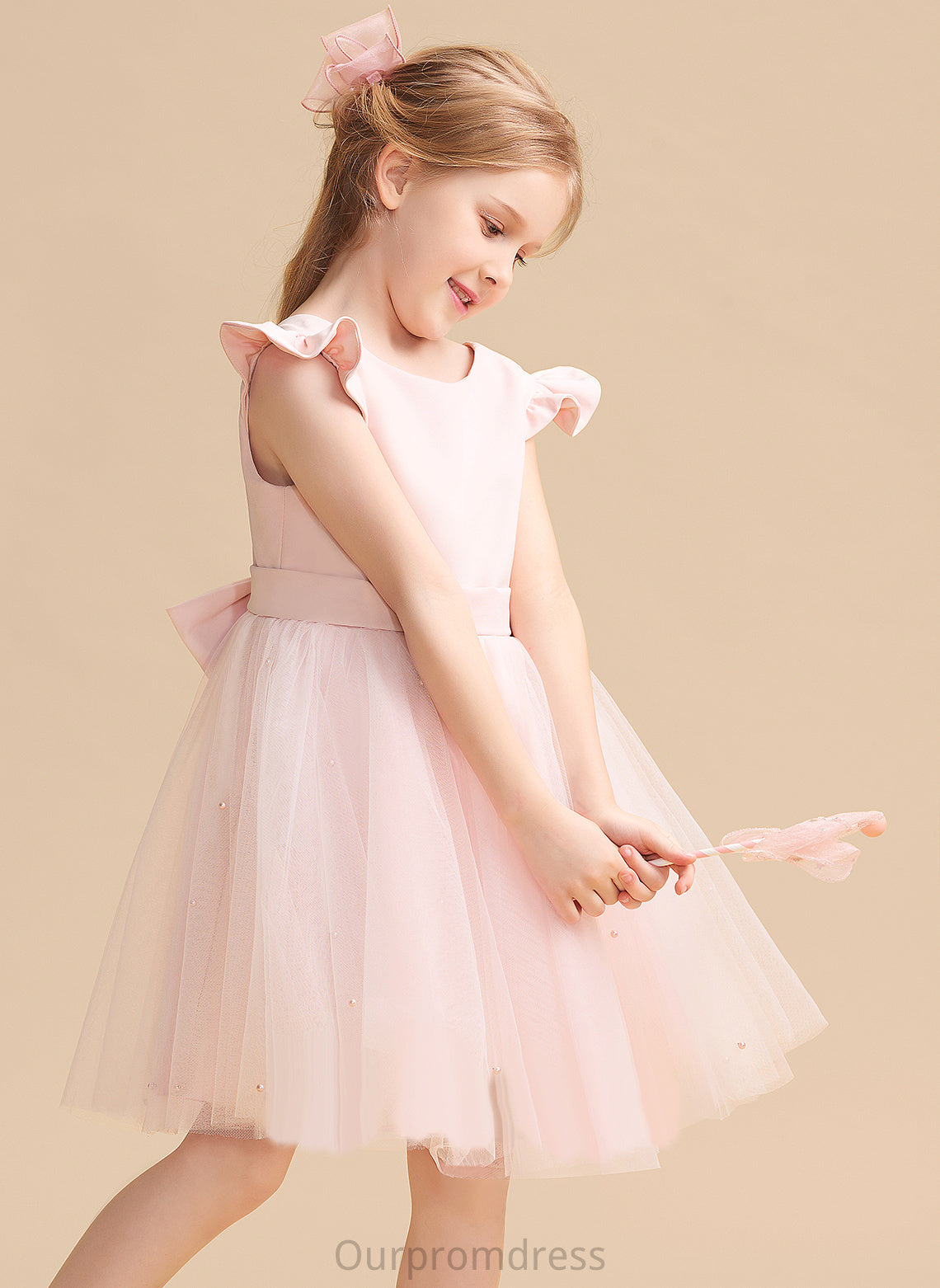 Ruffles/Beading/Bow(s) Girl A-Line Clara With Flower Scoop Tulle Flower Girl Dresses Dress Knee-length Neck Sleeveless -