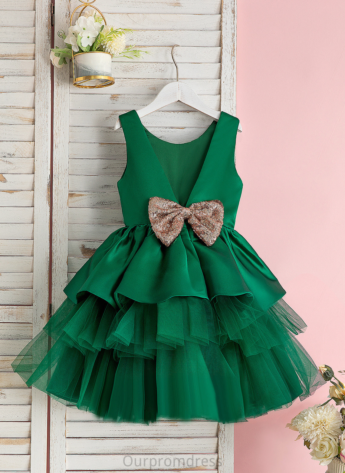 Girl Neck Tulle Polly Ball-Gown/Princess Dress Flower Sleeveless Scoop - With Knee-length Bow(s) Flower Girl Dresses