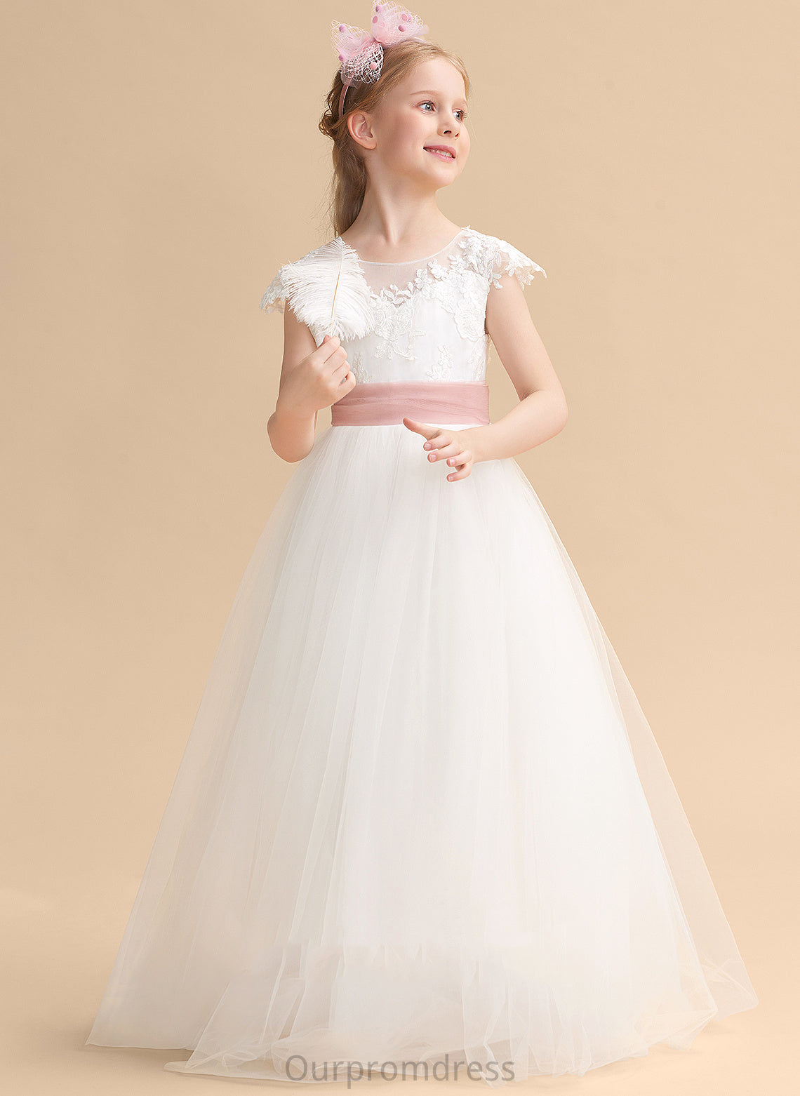 Girl Grace Lace Ball-Gown/Princess - Sleeveless Flower Neck Flower Girl Dresses Dress With Floor-length Scoop Lace/Sash