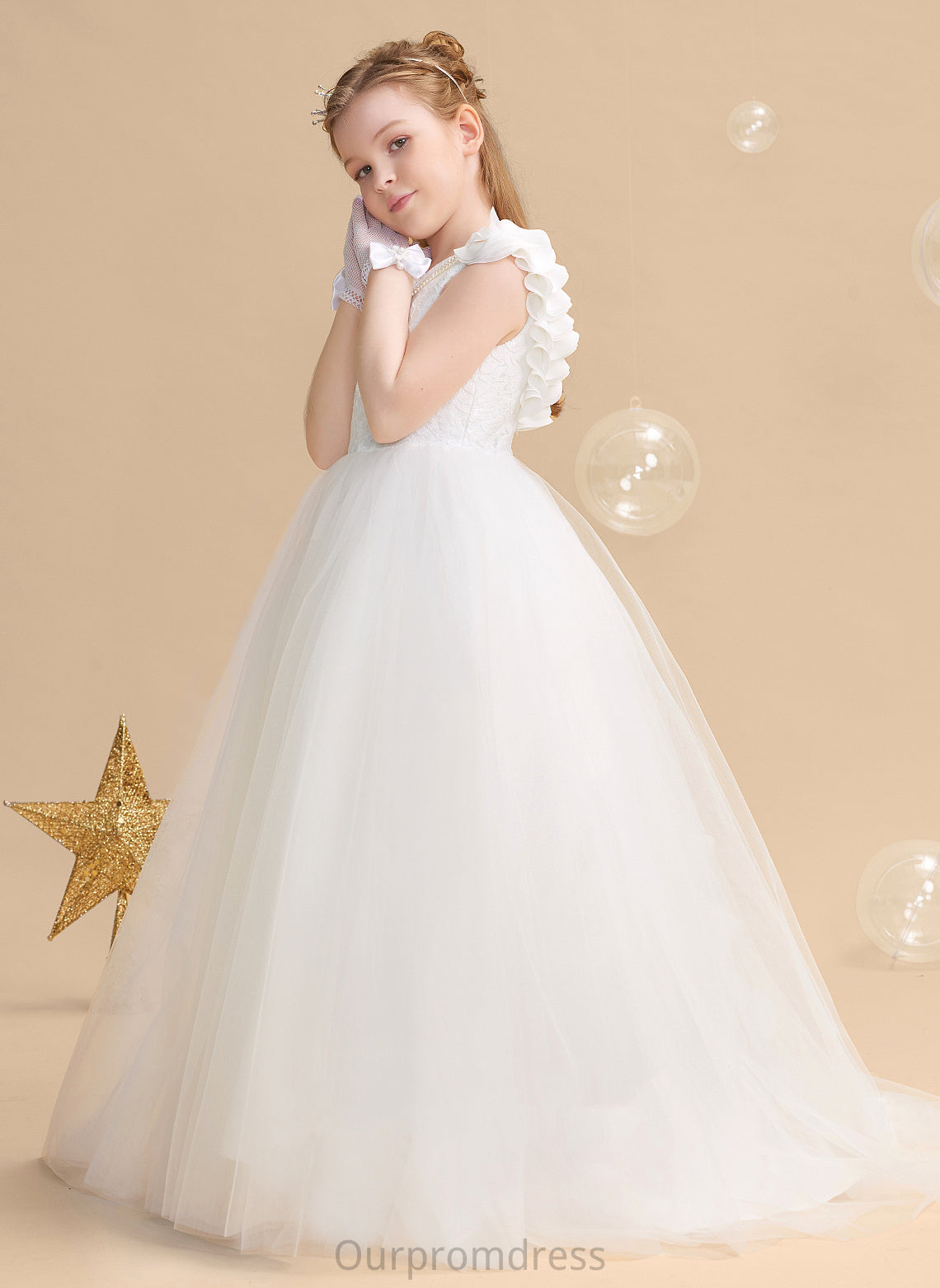 Scoop Flower Train Alondra With Flower Girl Dresses Neck - Sweep Girl Dress Flower(s) Ball-Gown/Princess Tulle/Lace Sleeveless