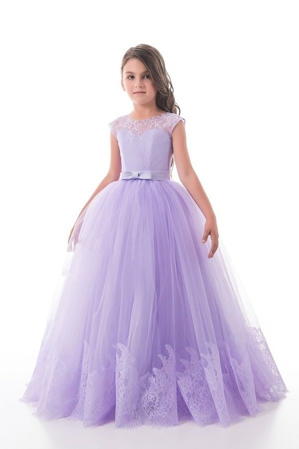 2024 Scoop With Applique And Sash Tulle A Line Floor Length P1HF2R2K