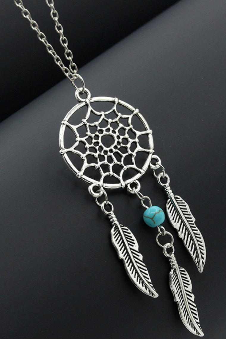 Faddish Turquoise Fringed Feather Ladies' Silver Necklaces