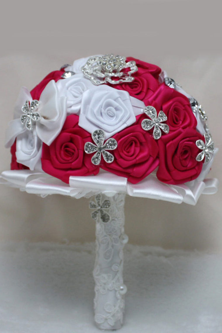 Round Roses Pearl Crystal Roses Wedding Bouquet (26*22cm)