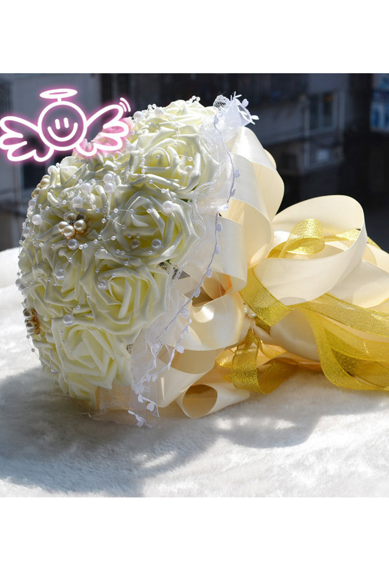 Graceful Round Foam Bridal Bouquets With Pearls