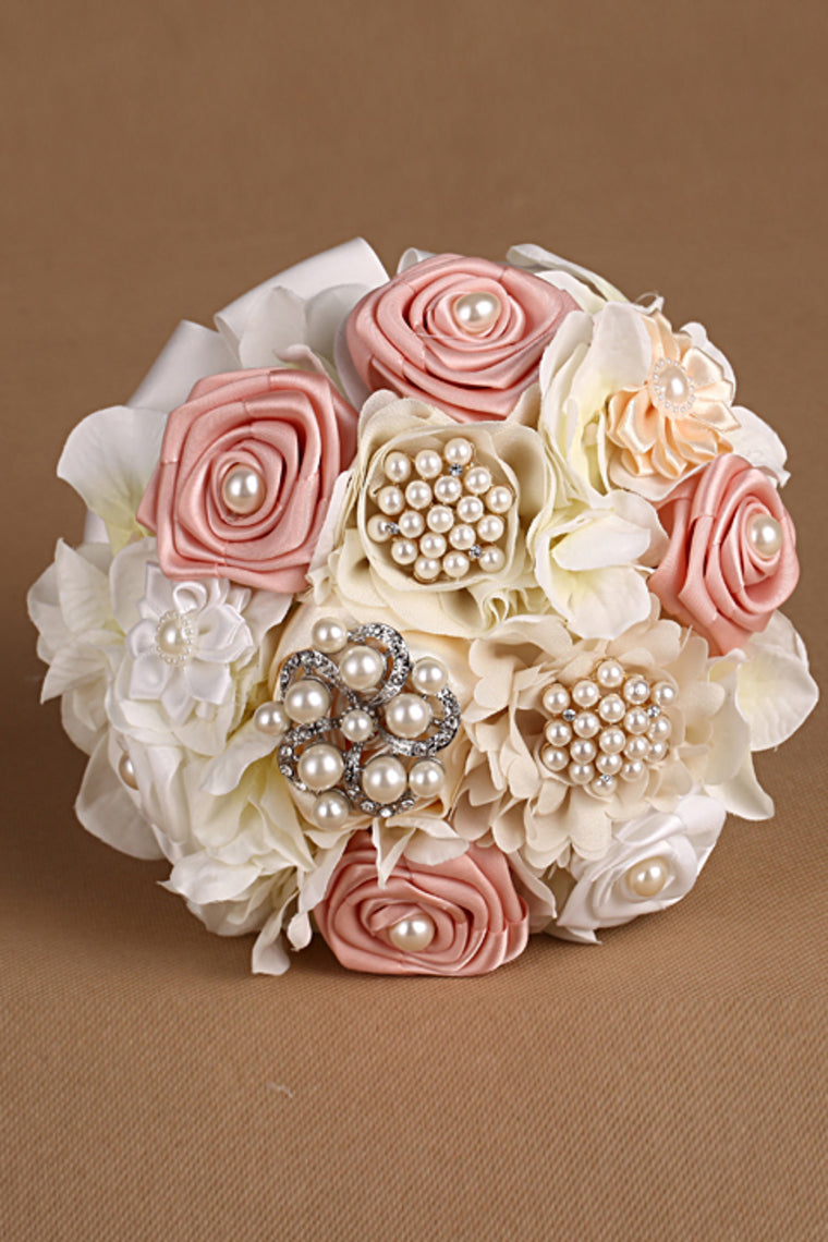 Wedding Bouquet Ribbon Roses With Rhinestone Brooch (25*15cm)