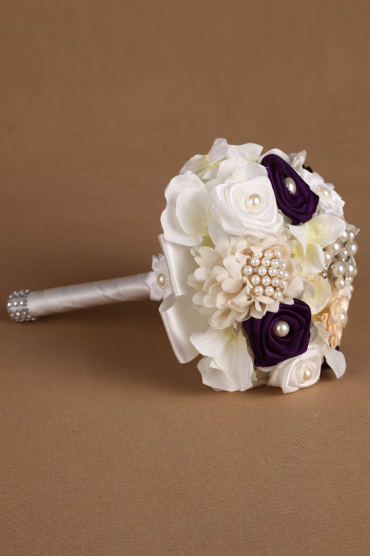 Wedding Bouquet Ribbon Roses With Rhinestone Brooch (25*15cm)