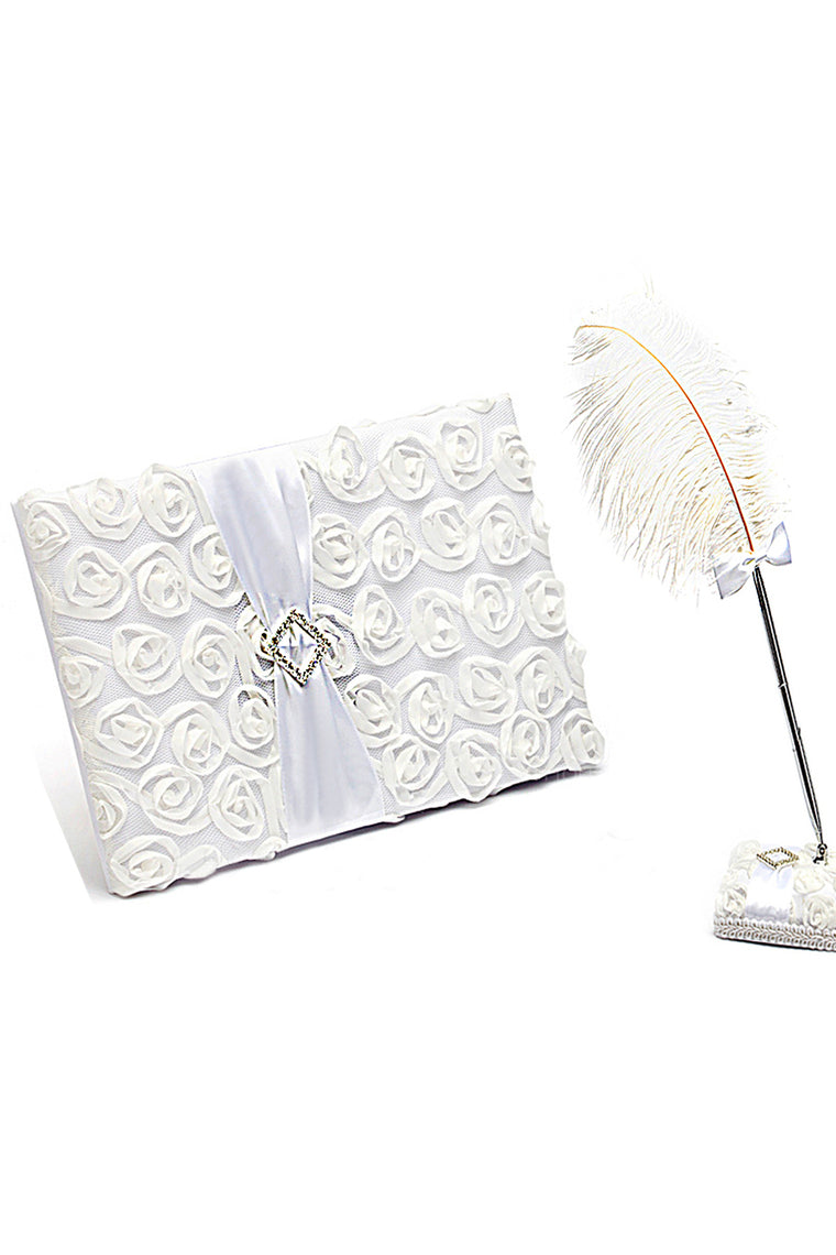 Lovely Rose Rhinestones/Bow/Flower Guestbook & Pen Set