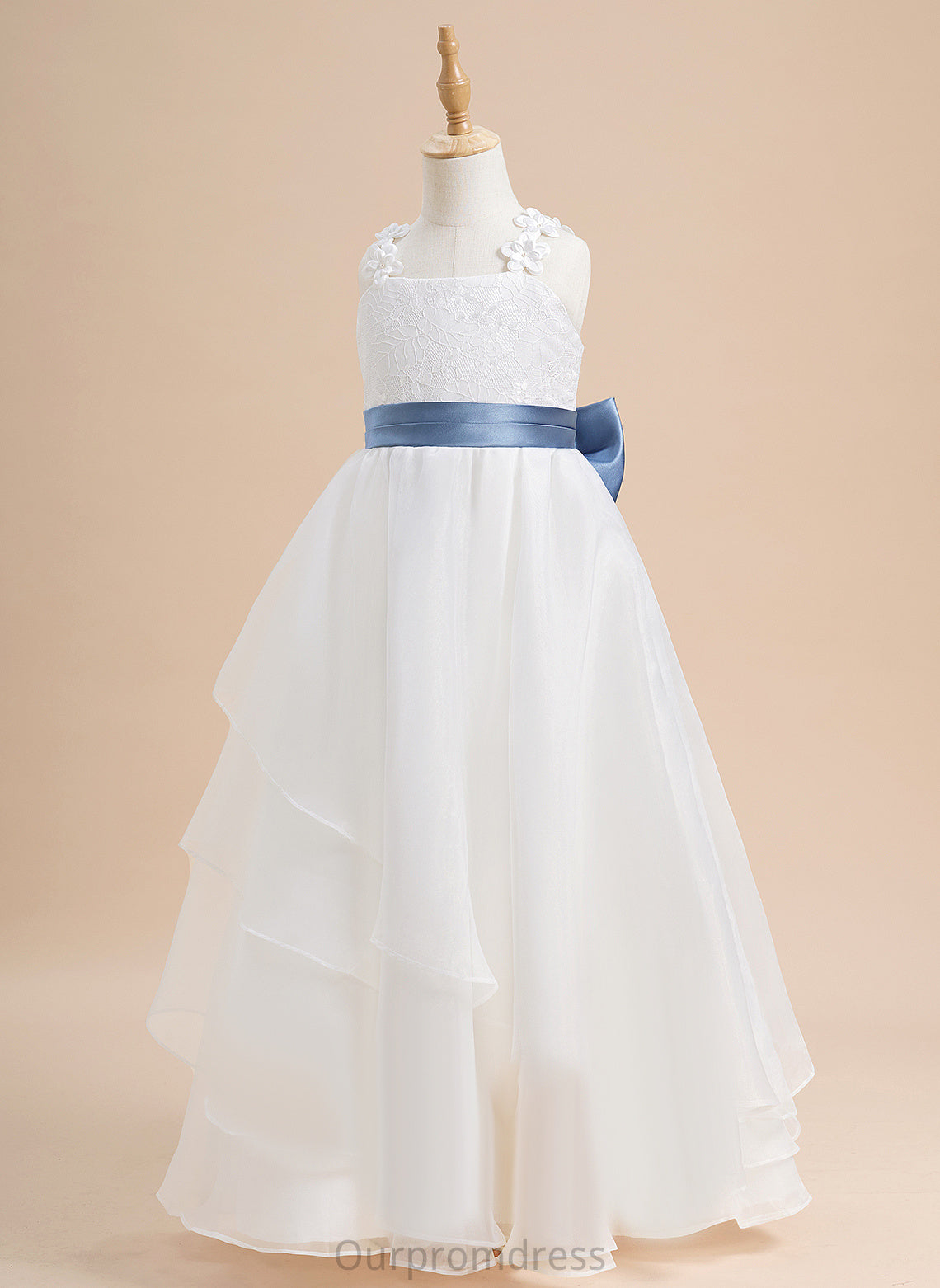 - Neckline Flower With Floor-length Ball-Gown/Princess Dress Square Lace/Sash/Beading/Flower(s)/Bow(s) Organza Sleeveless Flower Girl Dresses Chasity Girl