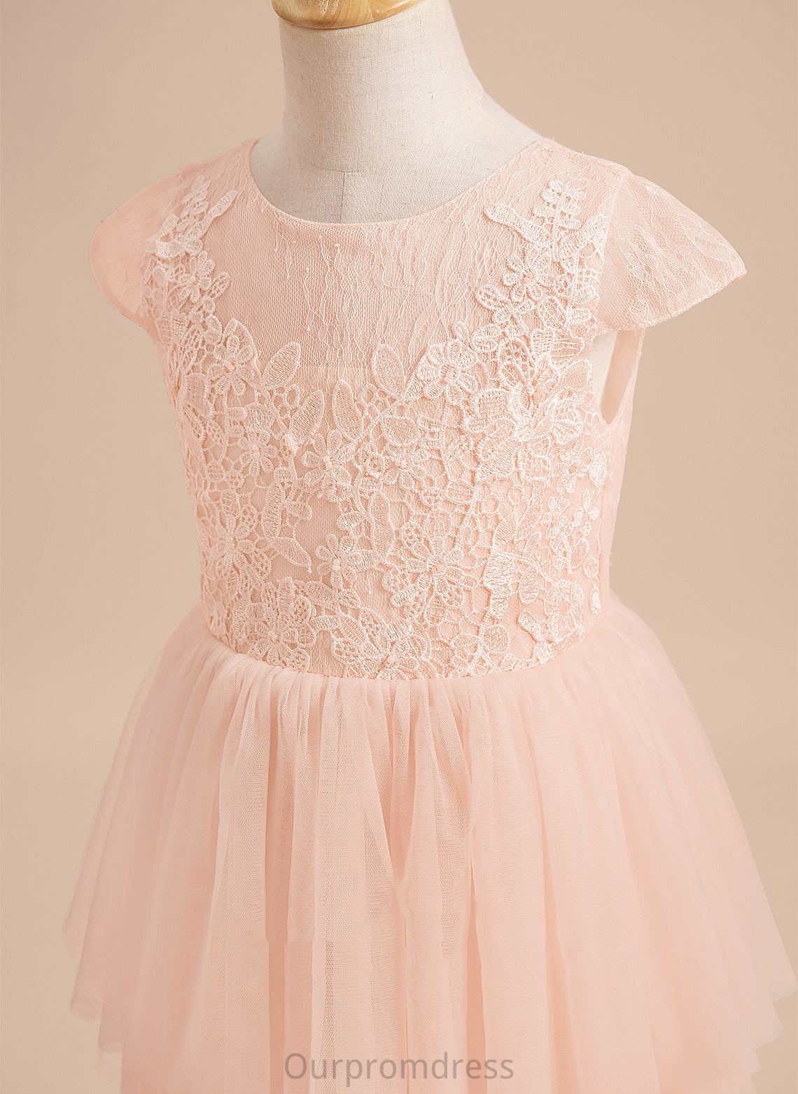 - Flower Short With Lace/V Sleeves Back Girl A-Line Michaelia Neck Flower Girl Dresses Tulle Dress Knee-length Scoop