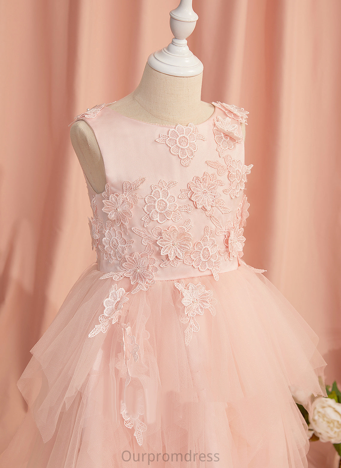 Sleeveless Tulle Scoop Dress Neck Flower Girl Dresses Girl Lace/Flower(s)/V Asymmetrical Naima Ball-Gown/Princess Back Flower With -