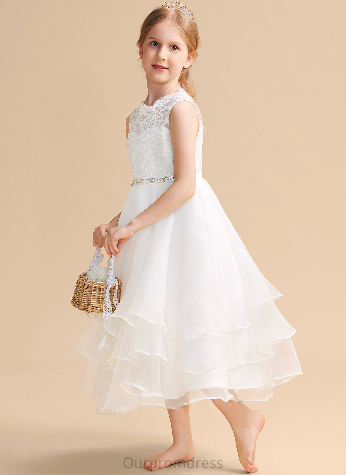 Sleeveless A-Line Scoop Dress Flower Allyson Flower Girl Dresses Beading/Rhinestone Tea-length Neck With - Organza/Lace Girl