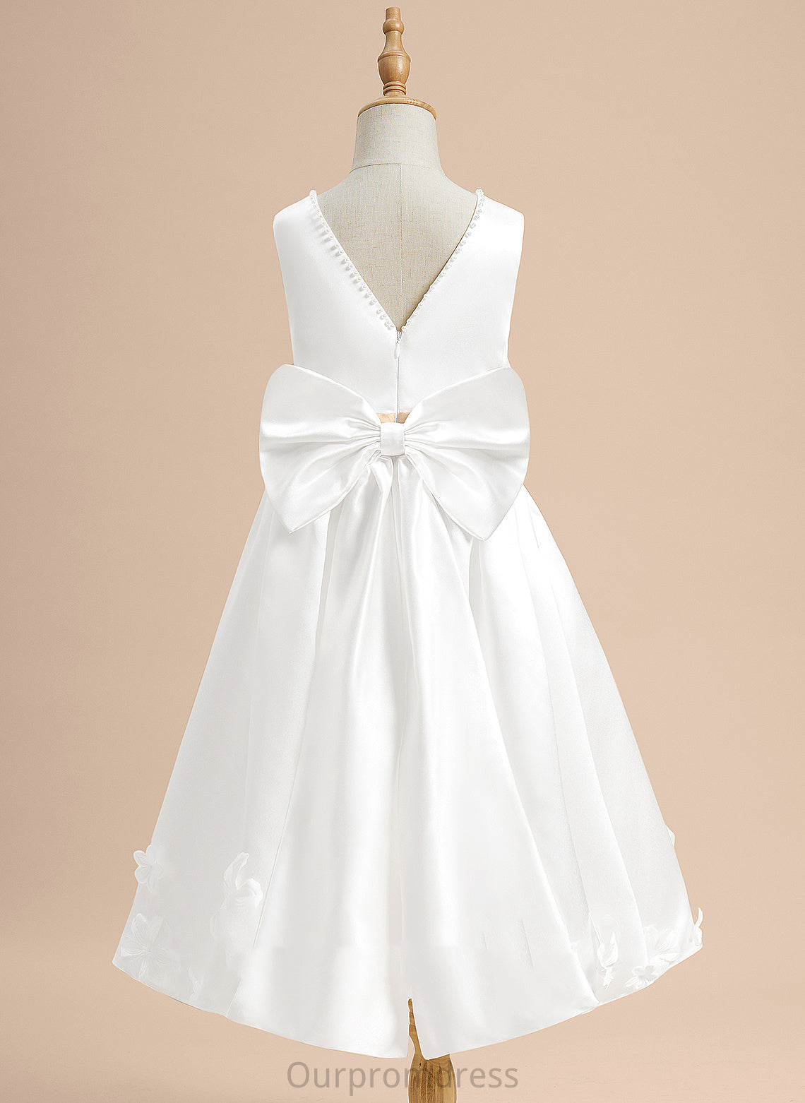 Neck Tea-length A-Line Flower Scoop With Girl Sleeveless Satin - Dress Jaylin Sash/Beading/Flower(s)/Bow(s) Flower Girl Dresses