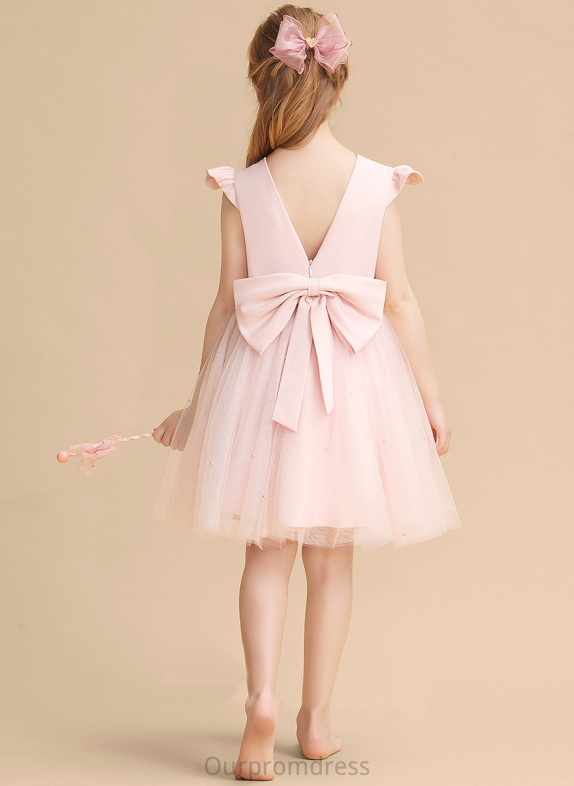 Ruffles/Beading/Bow(s) Girl A-Line Clara With Flower Scoop Tulle Flower Girl Dresses Dress Knee-length Neck Sleeveless -