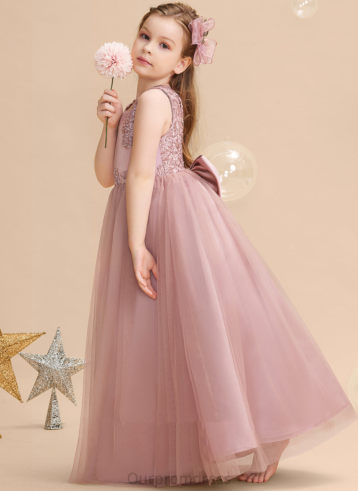 - With Beading/Sequins Flower Girl Dresses Flower Sleeveless Neck Georgia Floor-length Girl Satin/Tulle/Lace Dress Scoop Ball-Gown/Princess