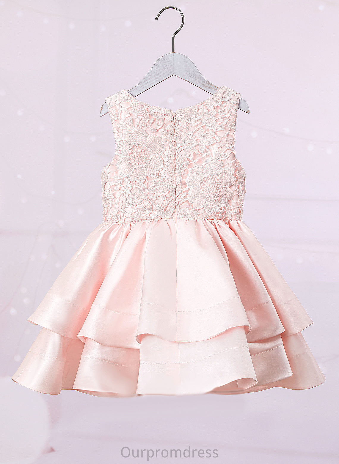 Girl Flower Dress Neck Flower Girl Dresses A-Line Sleeveless Gemma Scoop Short/Mini - Satin/Lace