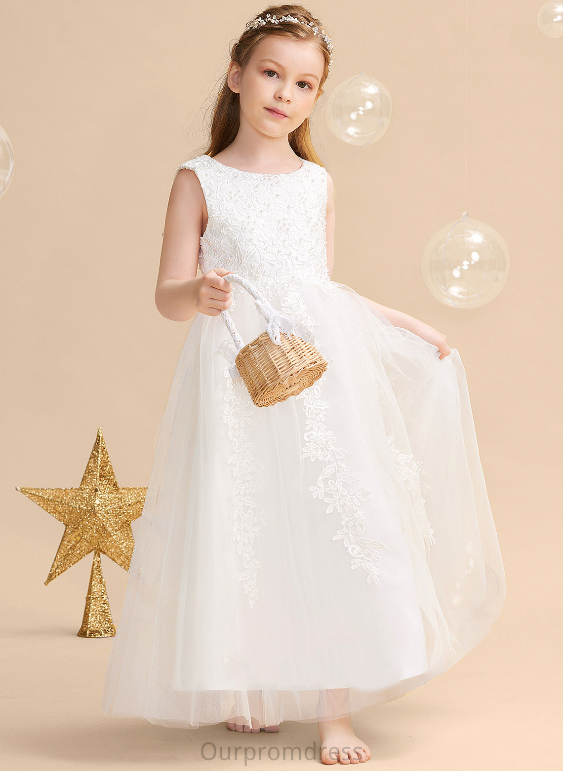 Flower Girl Dresses Gown Neck - Ball Girl Reina Flower Dress Sleeveless Scoop Beading/Appliques Ankle-length Satin/Tulle With