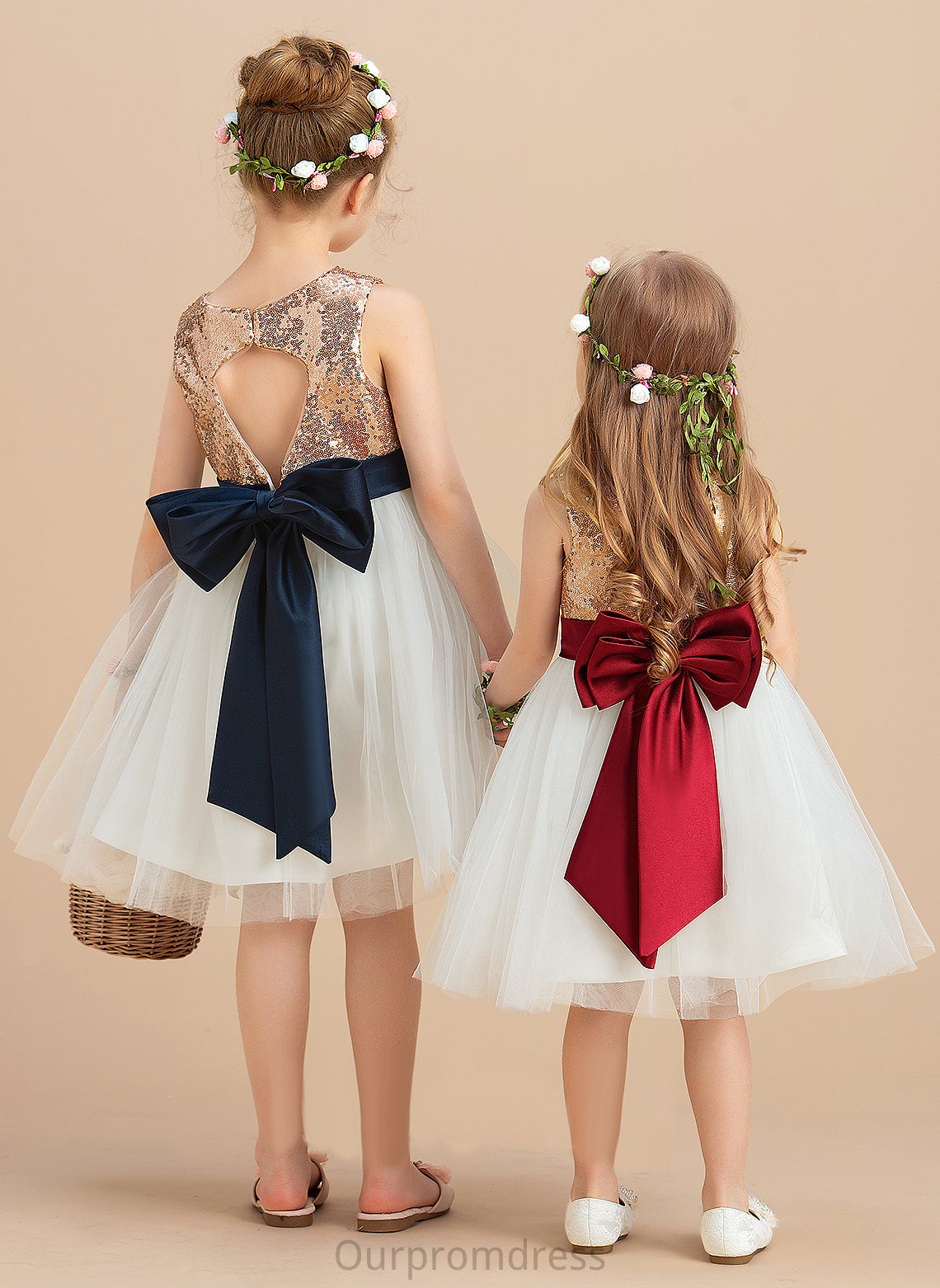 Flower Girl Dresses - Flower (Undetachable Sequins/Bow(s) sash) Scoop With Sleeveless Carolina A-Line Neck Girl Knee-length Dress Satin/Tulle/Sequined