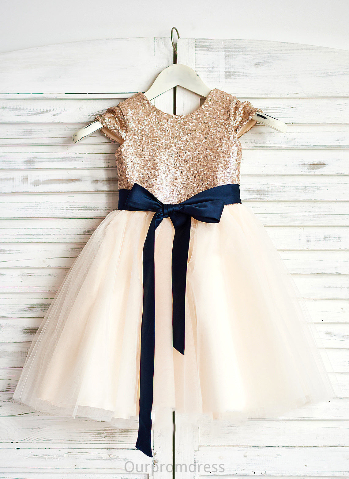 Girl Knee-length Dress Sleeveless Scoop Flower Tulle/Sequined A-Line Neck - Giovanna Flower Girl Dresses With Sash