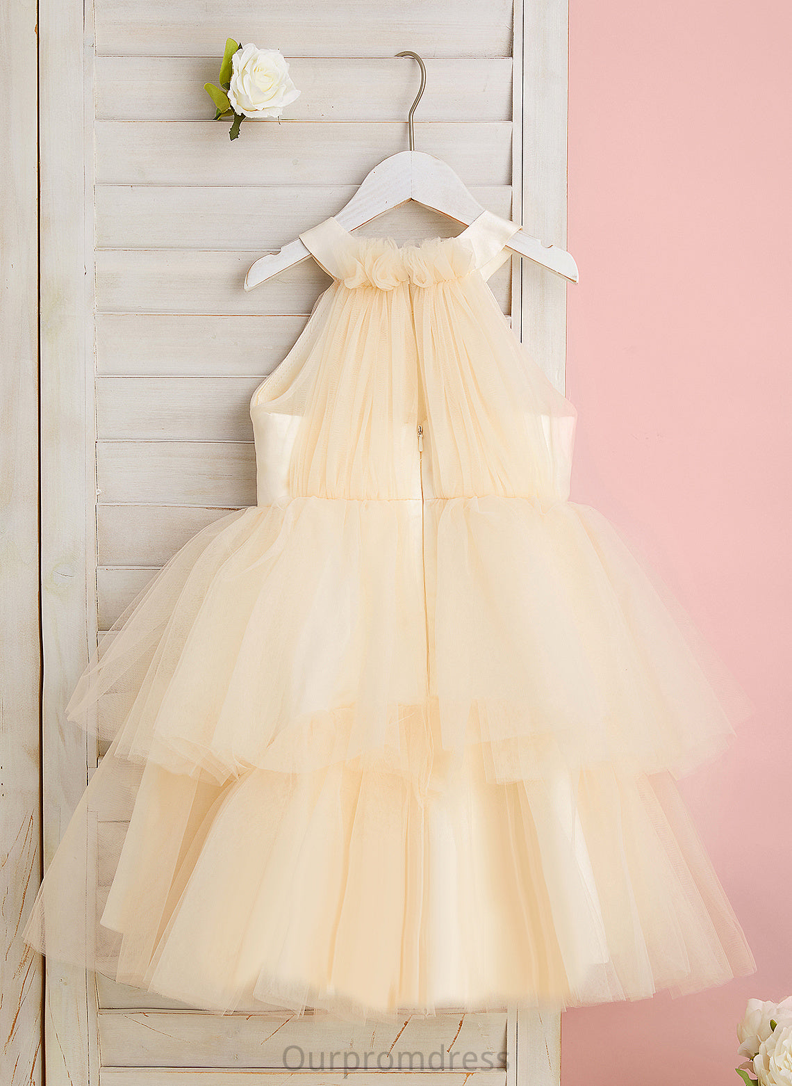 Flower Girl Dresses Mira Knee-length Flower High Sleeveless With Ball-Gown/Princess Tulle Neck Dress Girl - Rhinestone