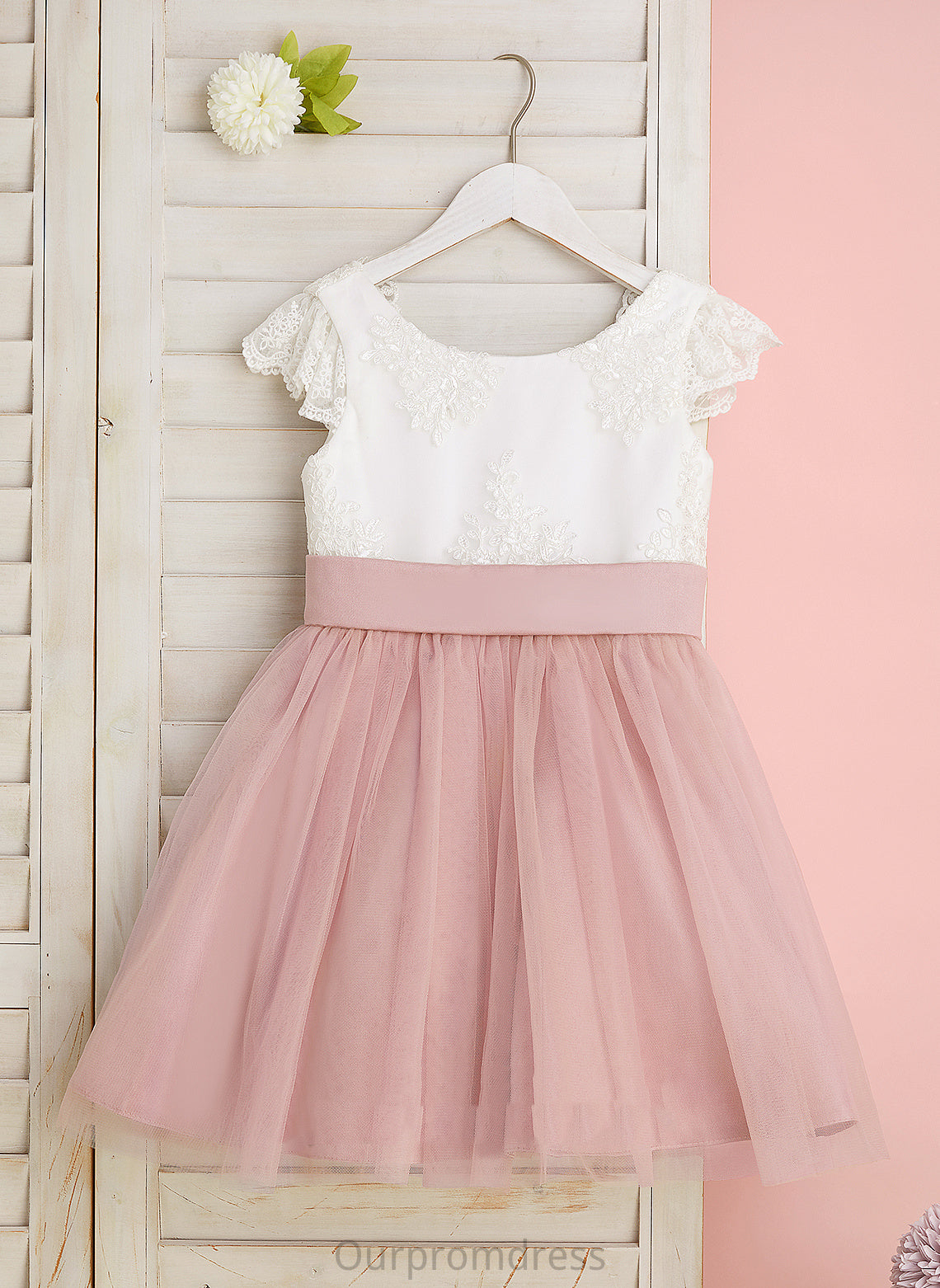 Knee-length Tulle Lace/Bow(s) Dress - Adelaide Flower Short Flower Girl Dresses Neck Sleeves A-Line Girl Scoop With